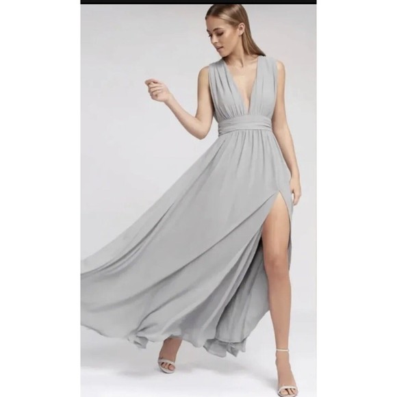Lulus Dresses & Skirts - Lulus Heavenly Hues Gray Sleeveless V-neck Maxi Flow Dress Womens LG  #43449